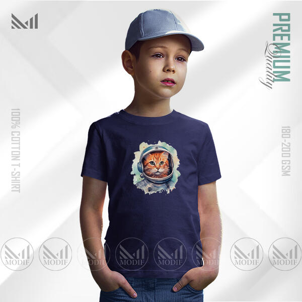 AstroCat Kids Graphic T-Shirt Made With Premium Cotton Unisex Round Neck Short Sleeve