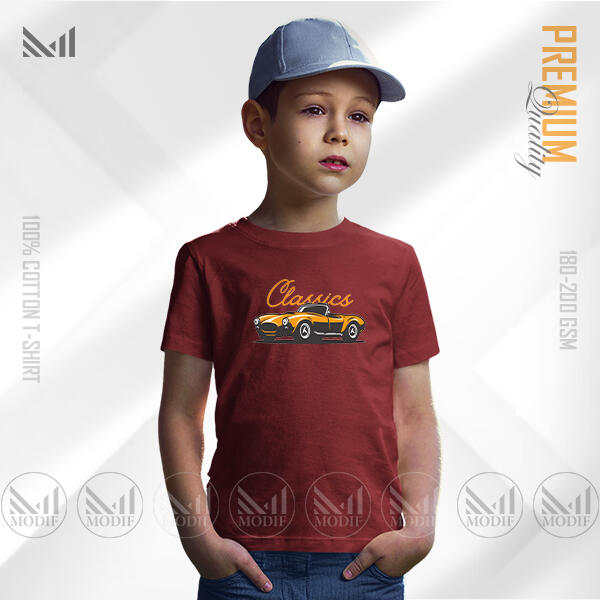 Classic Car Kids Graphic T-Shirt Made With Premium Cotton Unisex Round Neck Short Sleeve