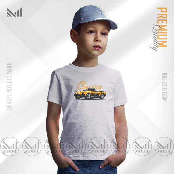 Classic Car Kids Graphic T-Shirt Made With Premium Cotton Unisex Round Neck Short Sleeve