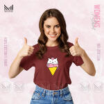 Icecream Cat Women Graphic T-Shirt Made With Premium Cotton Unisex Round Neck Short Sleeve