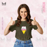 Icecream Cat Women Graphic T-Shirt Made With Premium Cotton Unisex Round Neck Short Sleeve