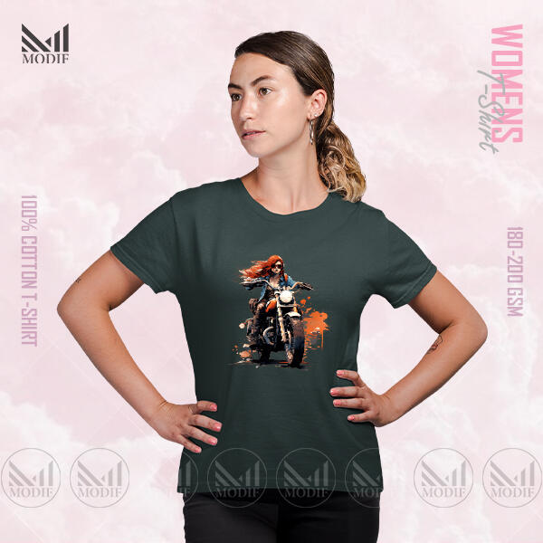 Lady Biker Graphic T-Shirt Made With Premium Cotton Unisex Round Neck Short Sleeve