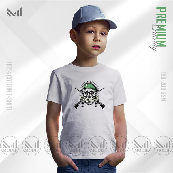 Military Style Kids Graphic T-Shirt Made With Premium Cotton Unisex Round Neck Short Sleeve