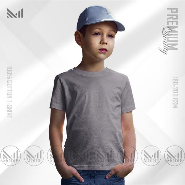 Grey Kids Plain T-Shirt Premium Cotton Unisex Round Neck Short Sleeve