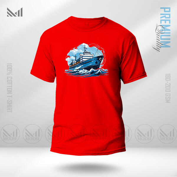 Retro Ship Graphic T-Shirt Made With Premium Cotton Unisex Round Neck Short Sleeve