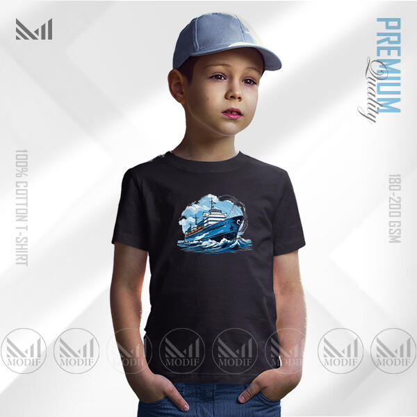 Retro Ship Kids Graphic T-Shirt Made With Premium Cotton Unisex Round Neck Short Sleeve