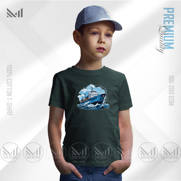 Retro Ship Kids Graphic T-Shirt Made With Premium Cotton Unisex Round Neck Short Sleeve