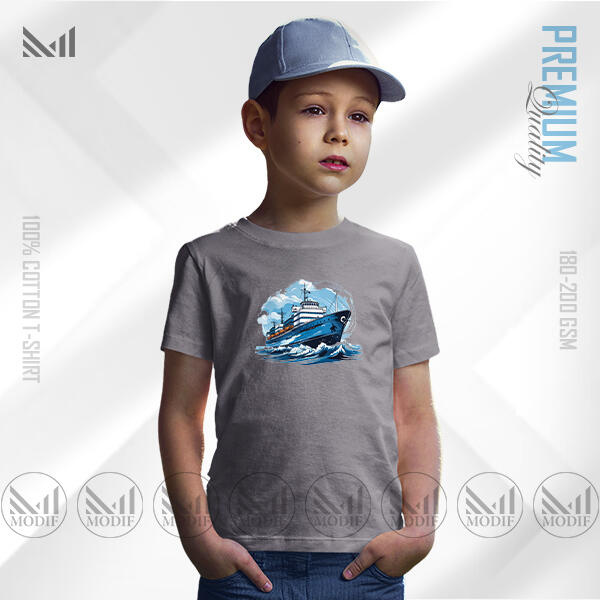 Retro Ship Kids Graphic T-Shirt Made With Premium Cotton Unisex Round Neck Short Sleeve