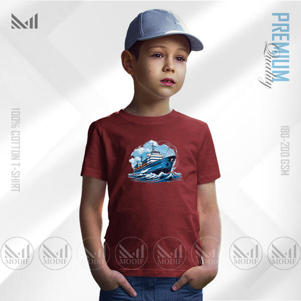 Retro Ship Kids Graphic T-Shirt Made With Premium Cotton Unisex Round Neck Short Sleeve