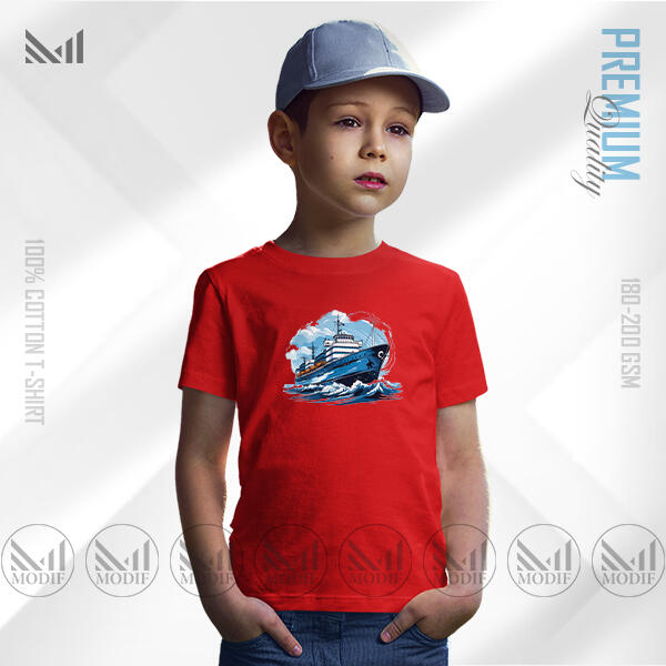 Retro Ship Kids Graphic T-Shirt Made With Premium Cotton Unisex Round Neck Short Sleeve