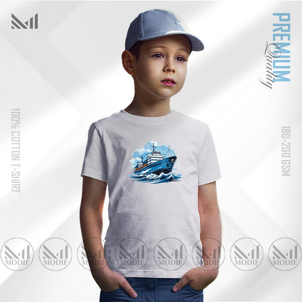 Retro Ship Kids Graphic T-Shirt Made With Premium Cotton Unisex Round Neck Short Sleeve